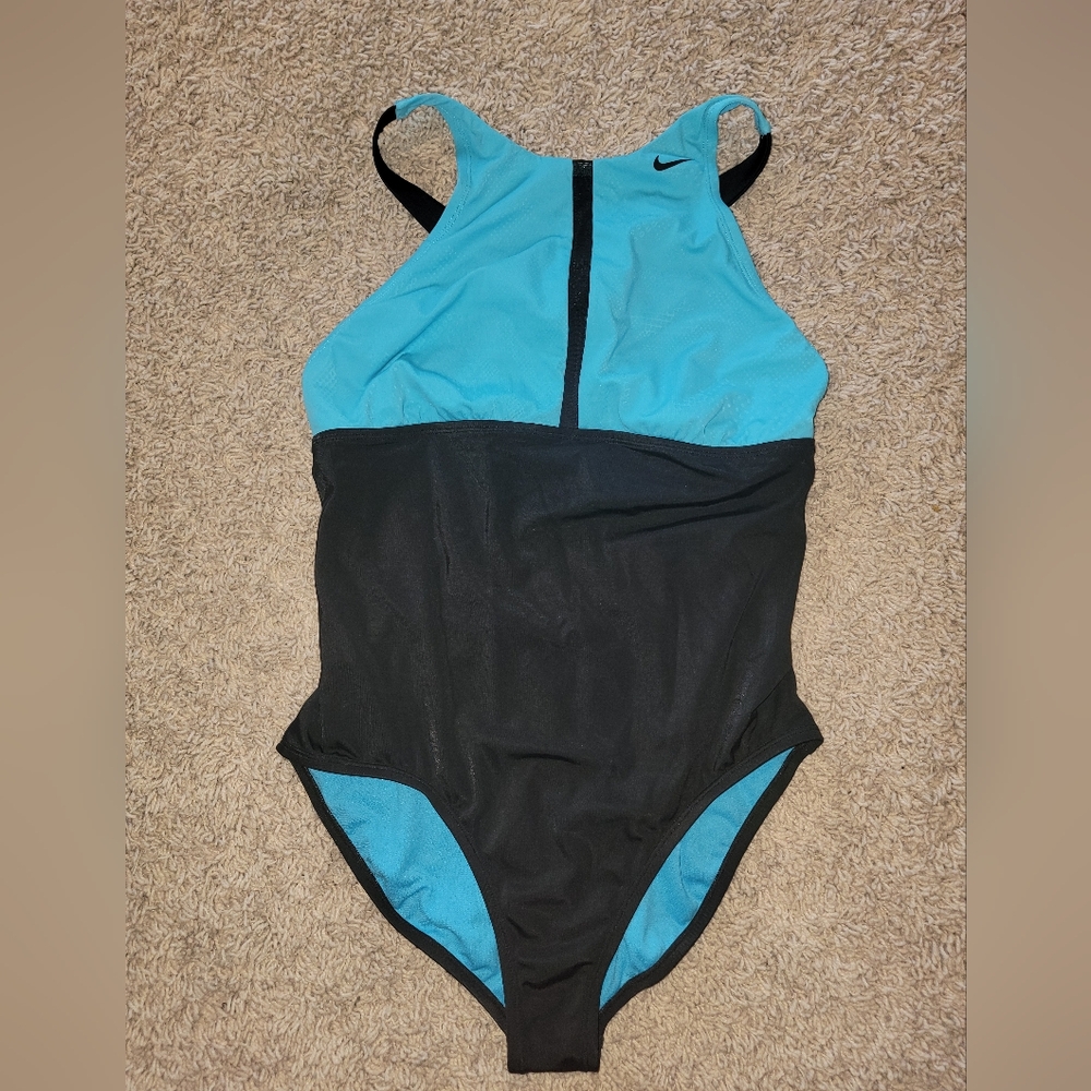 Nike Aqua and Black One-Piece Swimsuit